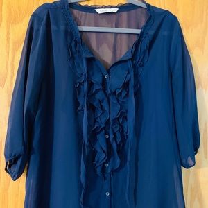 Old Navy Navy Blue blouse with ruffle front